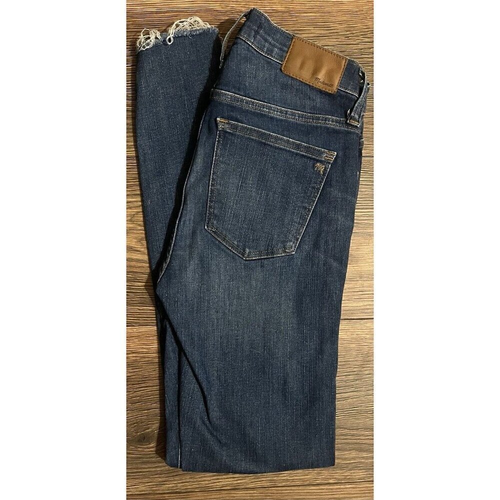 Madewell 9 High Rise Skinny Jeans Womens 25P Petite Dark Wash Raw Hem Stretch